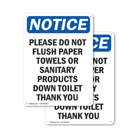 Signmission Please Do Not Flush Paper Towels, 12 in W x Rectangle, Plastic OS-2PACK-NS-P-1218-V-17382